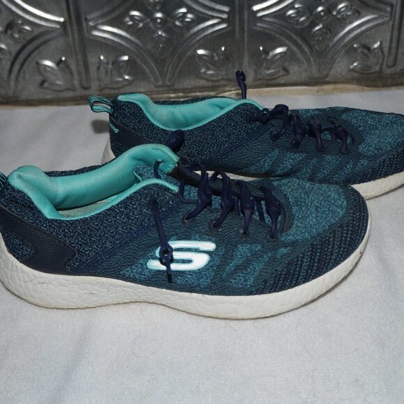 Womens Skechers Burst Size 6 Navy Blue Aqua Shoe Sneaker Memory Foam Walk 12433 - Picture 1 of 8